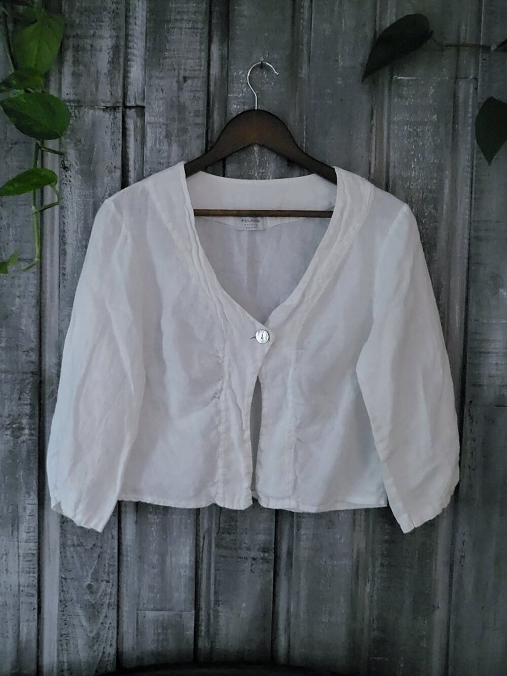 Linen Cropped Jacket Ruched Sleeve XL Femme Fatale Italy White